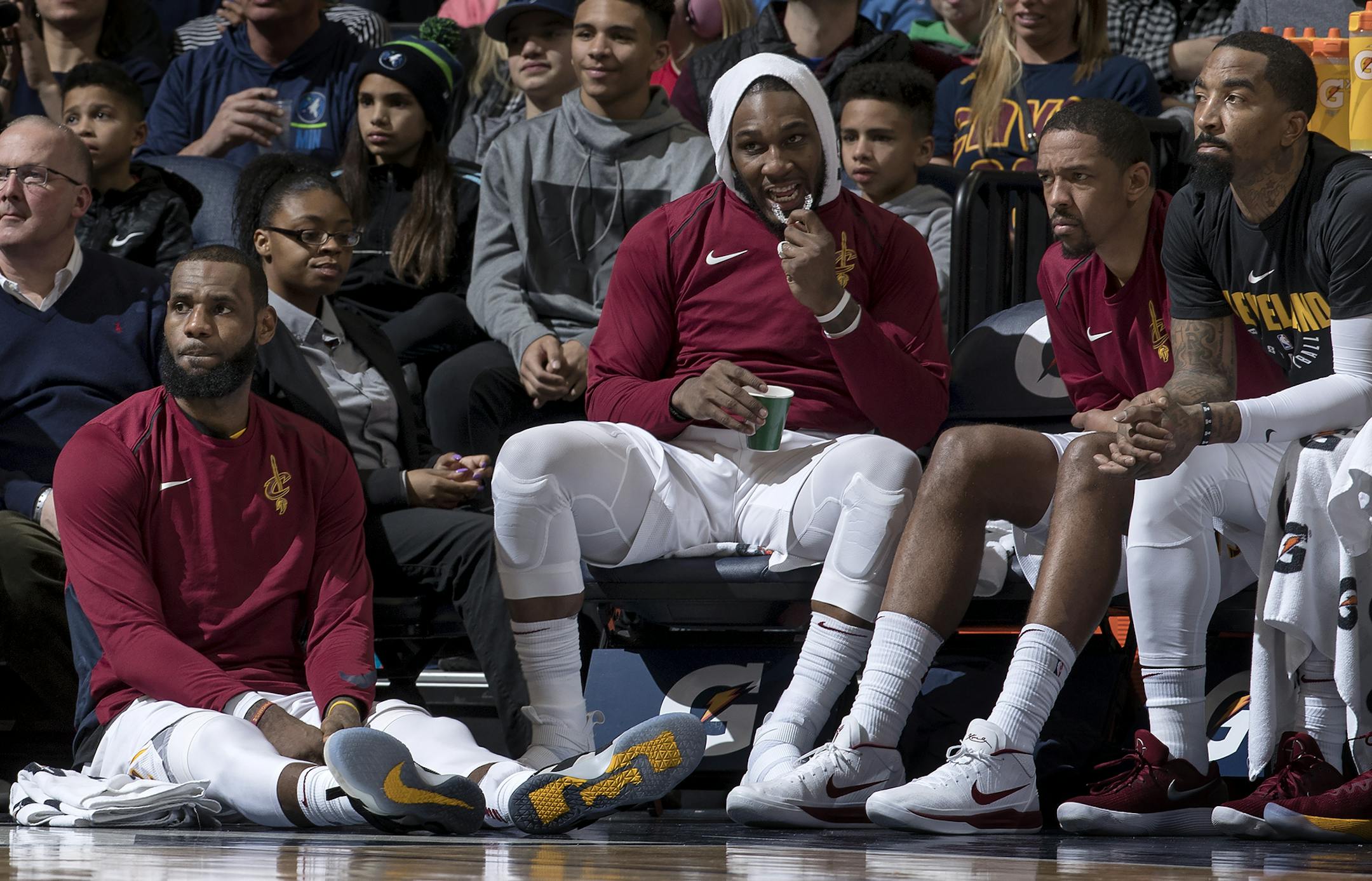 LeBron James took a seat on the Target Center court late in the second half, relegated to spectator while the Wolves turned back the Cavs with ease, leading by as many as 41 points for their first home victory over James since 2005.