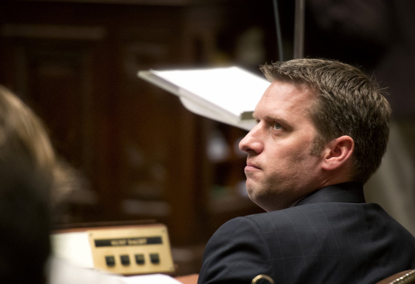 House Minority Leader Kurt Daudt looked around the House floor before the start of debate. The House takes up the same-sex marriage bill today, Thursday, May 9, 2013