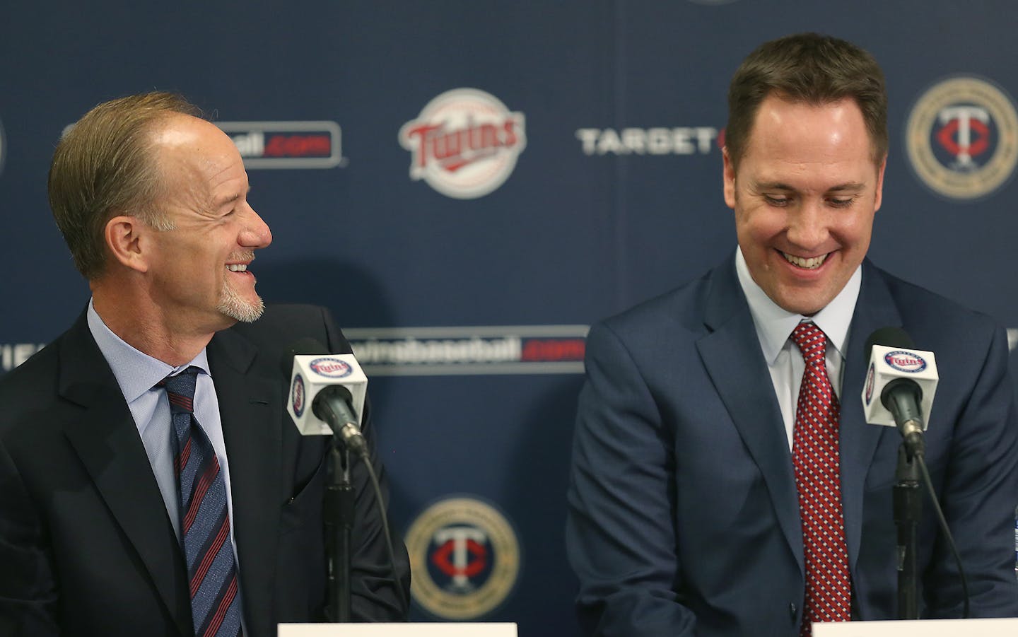 Jim Pohlad and Derek Falvey. "In my mind, baseball people make baseball decisions," Pohlad said.