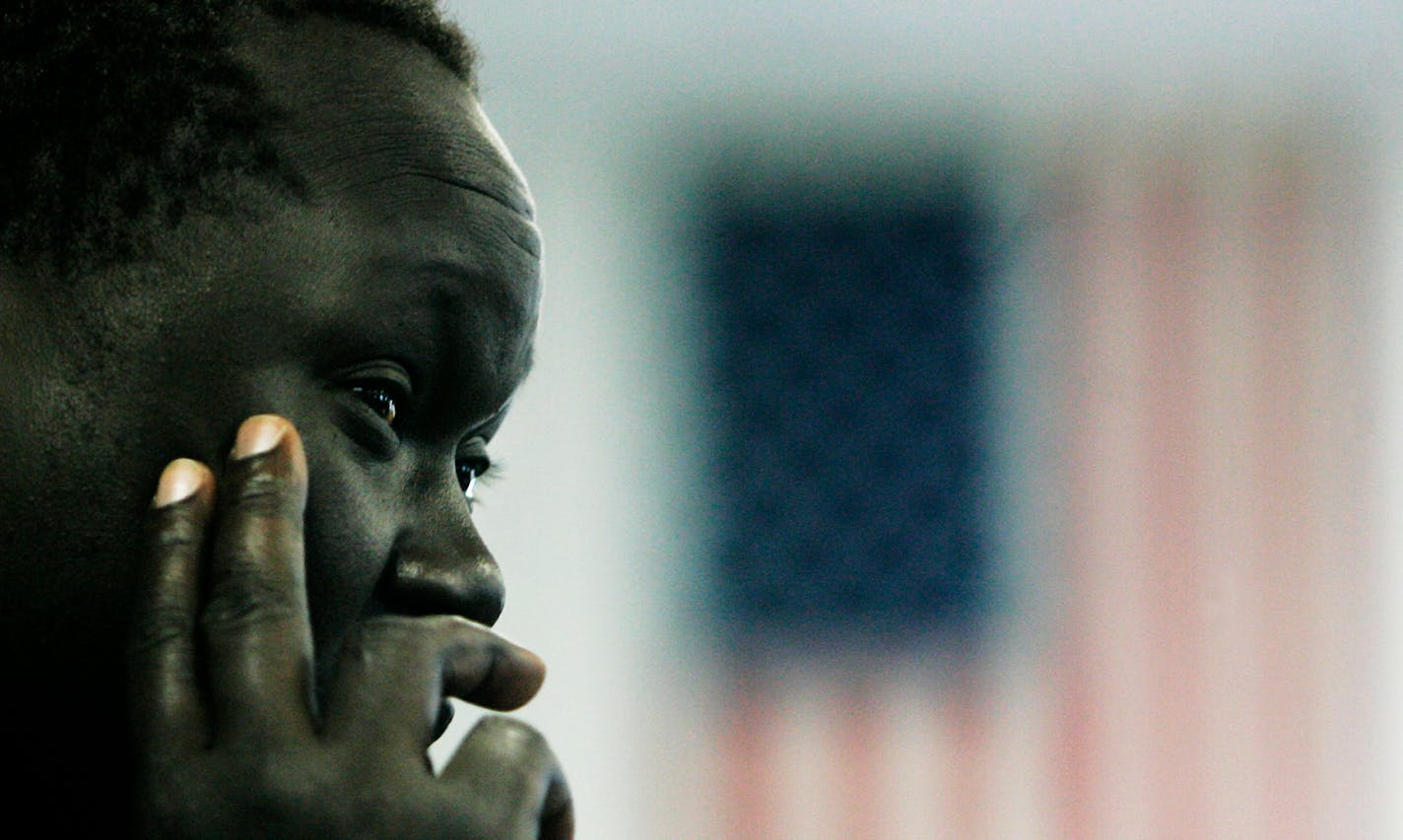 DAVID JOLES � djoles@startribune.com
Forest Lake, MN - Dec. 2, 2008 - Benjamin Ajak fields questions from tenth grade students North Lake Academy in Forest Lake during a visit by the former Lost Boy from the Sudan. Ajak, 26, came to the U.S. on Sept. 11, 2001, and flew over the Twin Towers in New York as they were ablaze and then collapsed. Ajak co-authored a book entitled: "They Poured Fire on Us from the Sky," about his life in the Sudan, wandering Africa and later in a refuge camp before comi