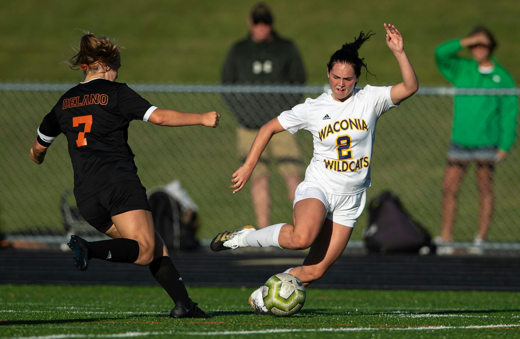 Waconia's Brynley Theis controls the ball in a recent victory over Delano on 9/30/2020