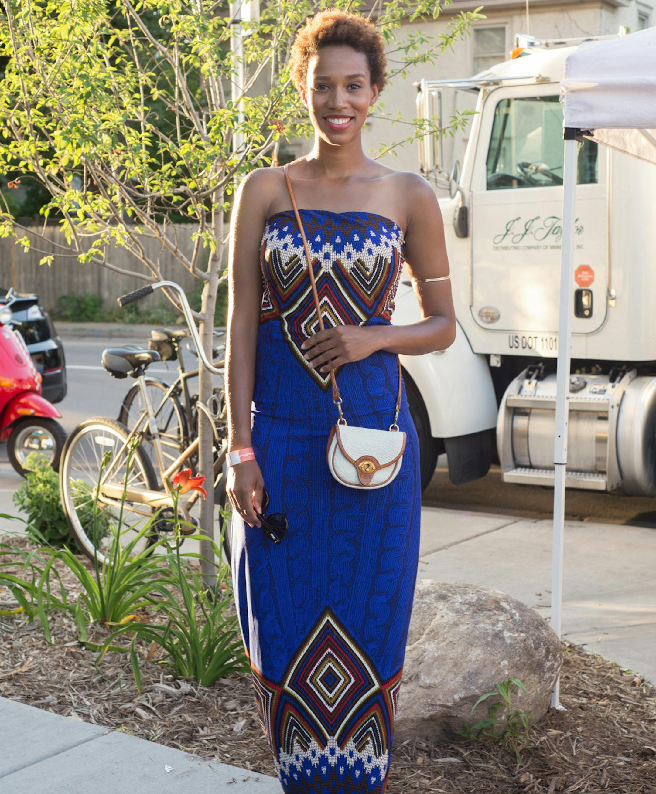 Jeri 31, Social Worker What are you wearing? Papillon brand dress from Evereve, vintage Dooney & Bourke bag from Rewind vintage, Jeffrey Campbell shoes from Free People. Describe your style: Chic urbanite. I love bright colors, wild patterns and simple silhouettes. Do you get fashion inspiration from people-watching? Yes! Walking down the street, on the bus or train, and at local events in town. Great style is all around. Favorite international style inspiration? FrÈdÈrique Harrel on i