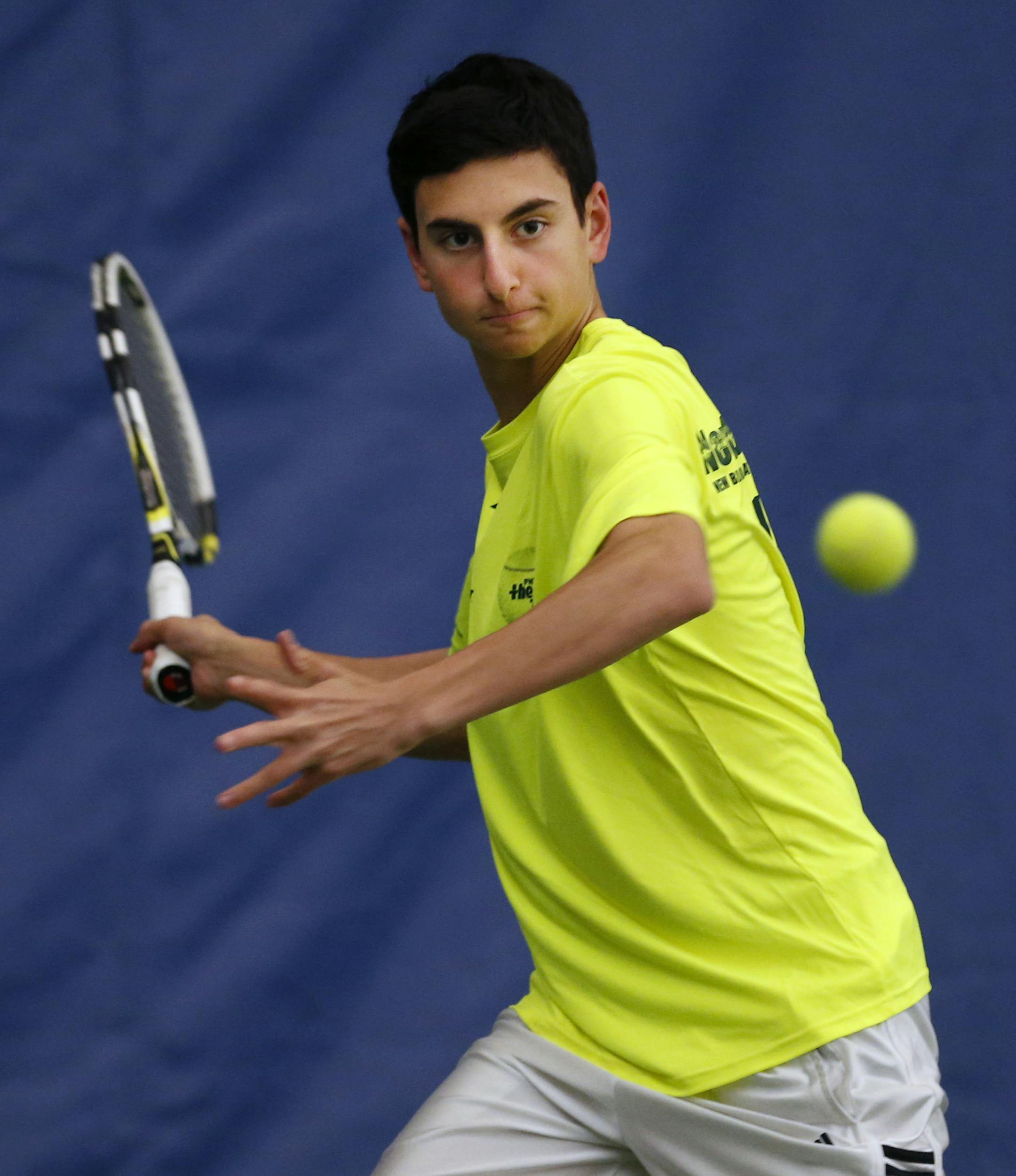 At the Fred Wells Tennis Center, junior Zack Ekstein play for the Eagan H.S. tennis team .]rtsong-taatarii@startribune.com ORG XMIT: MIN1303181744191469