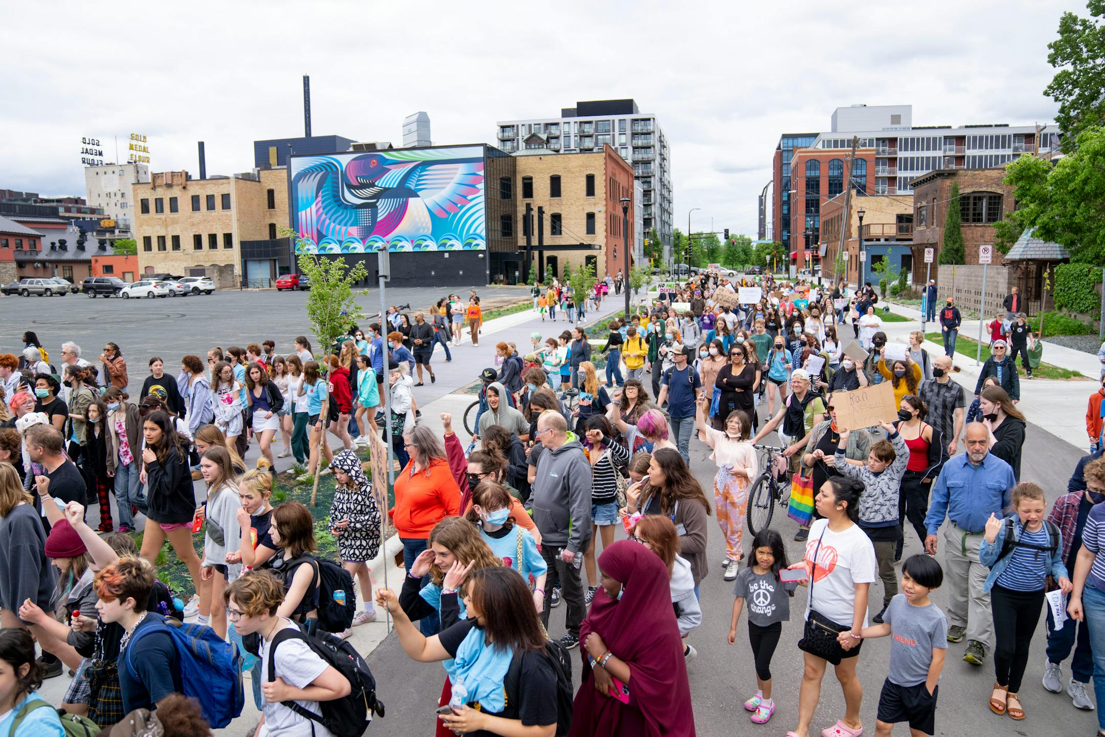Hundreds of students from around the Twin Cities march from Gold Medal Park to U.S. Bank Stadium.