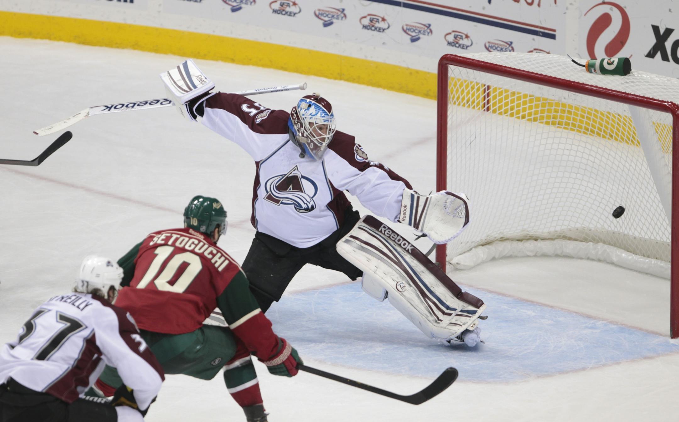 Minnesota's Devin Setoguchi scored the only goal of the game on Colorado goalie Jean-Sebastien Giguere with 2:31 left in the third period. The Minnesota Wild beat the Colorado Avalanche 1-0 on a late third period goal by Devin Setoguchi Thursday night, November 17, 2011, at Xcel Energy Center in St. Paul, Minn.