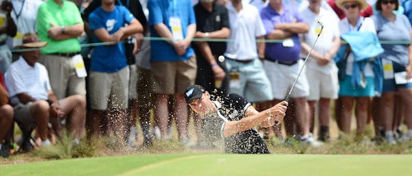 Martin Kaymer hits from a sand trap at the 6th green at Pinehurst No. 2 during the second round of the U.S. Open in Pinehurst, N.C., on Friday, June 1