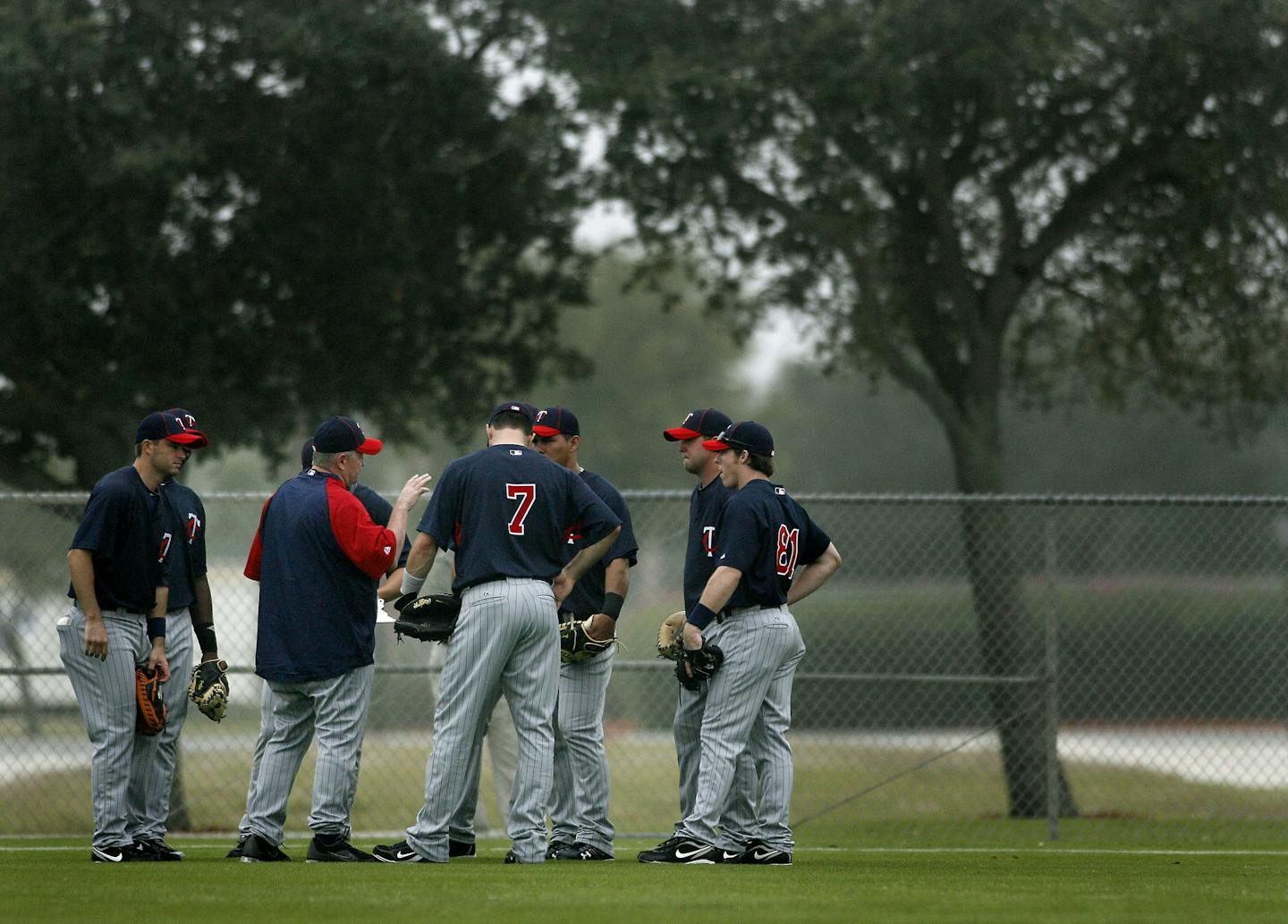 Minnesota Twins coach Rick Stelmaszek talked to catchers during Spring Training in 2010.