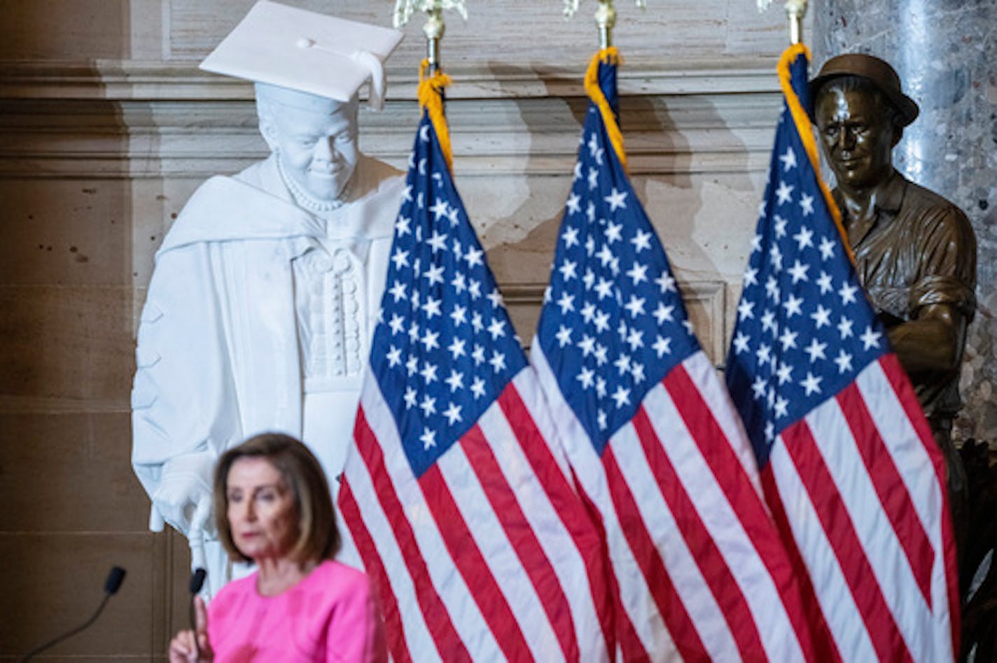 House Speaker Nancy Pelosi, D-Calif., hosted an unveiling ceremony Wednesday morning for a statue commemorating the educator and civil rights activist Mary McLeod Bethune at the Capitol in Washington on Wednesday, July 13, 2022. Bethune, the first Black American representing a state in the National Statuary Hall, replaces a Confederate general.