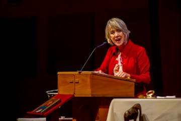 Jane Cavanaugh spoke at the St. Joan of Arc Catholic church in Minneapolis during a celebration honoring Catholic women leaders.