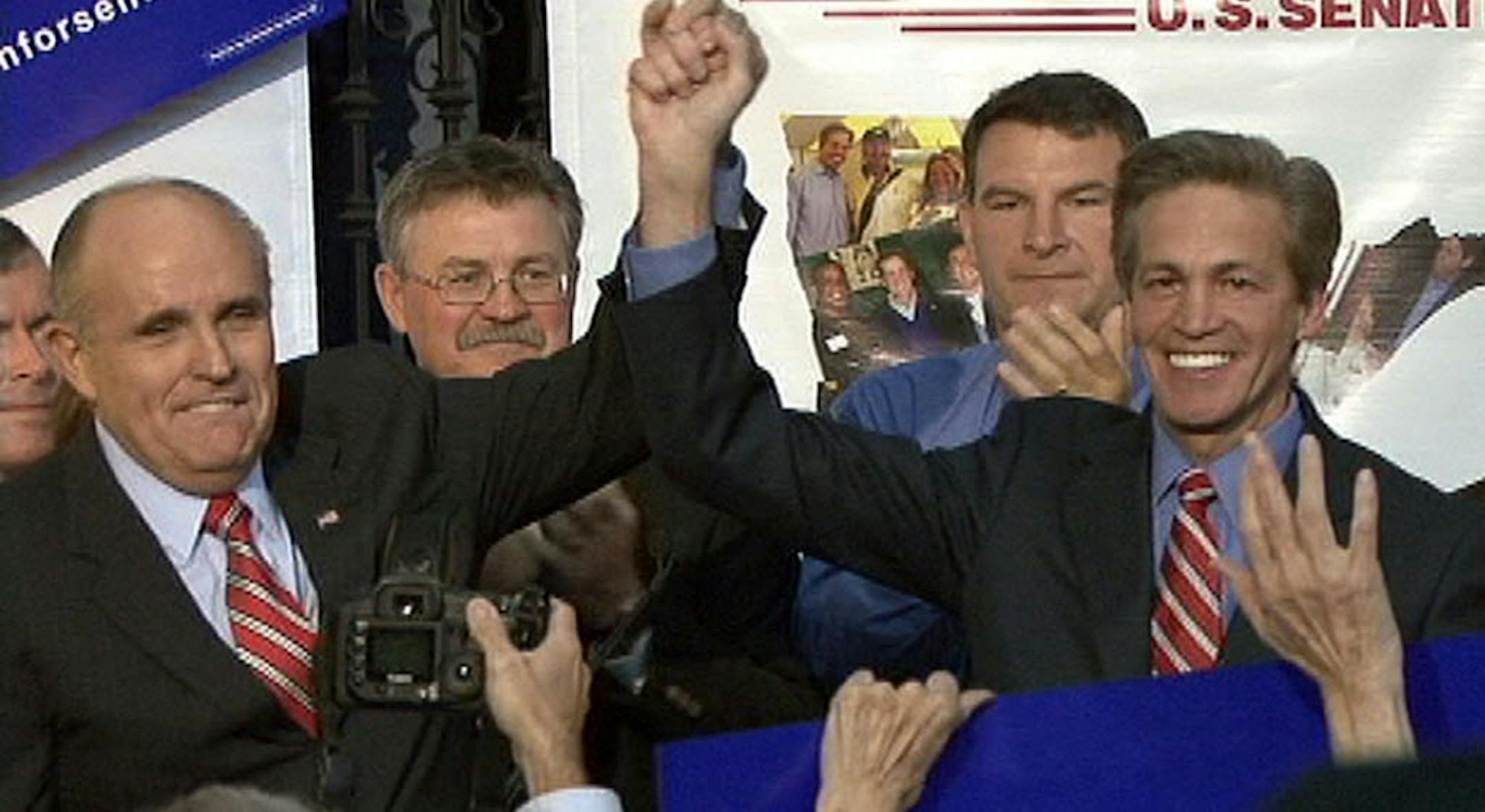 Former New York City Mayor Rudy Giuliani and Minnesota mayors join Sen. Norm Coleman at a campaign event Thursday at Hotel Sofitel, in Bloomington.