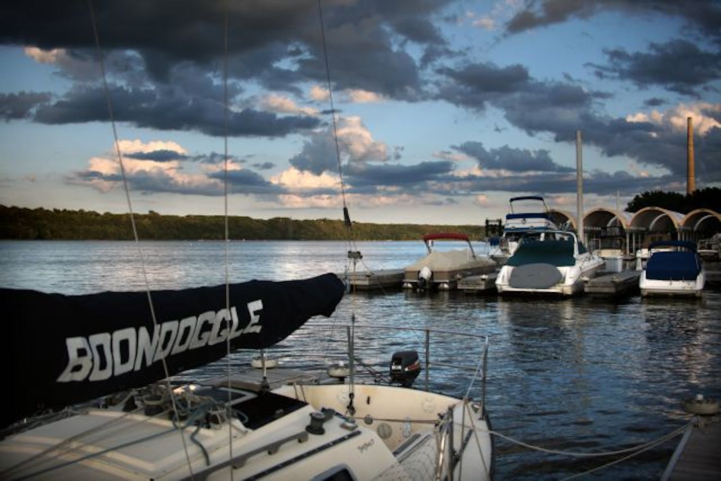 The proposed bridge over the St. Croix River would cross just south of the Sunnyside Marina (right) in Oak Park Heights. A lawsuit to stop the project hinges on the St. Croix's protection under the federal Wild and Scenic Rivers Act.