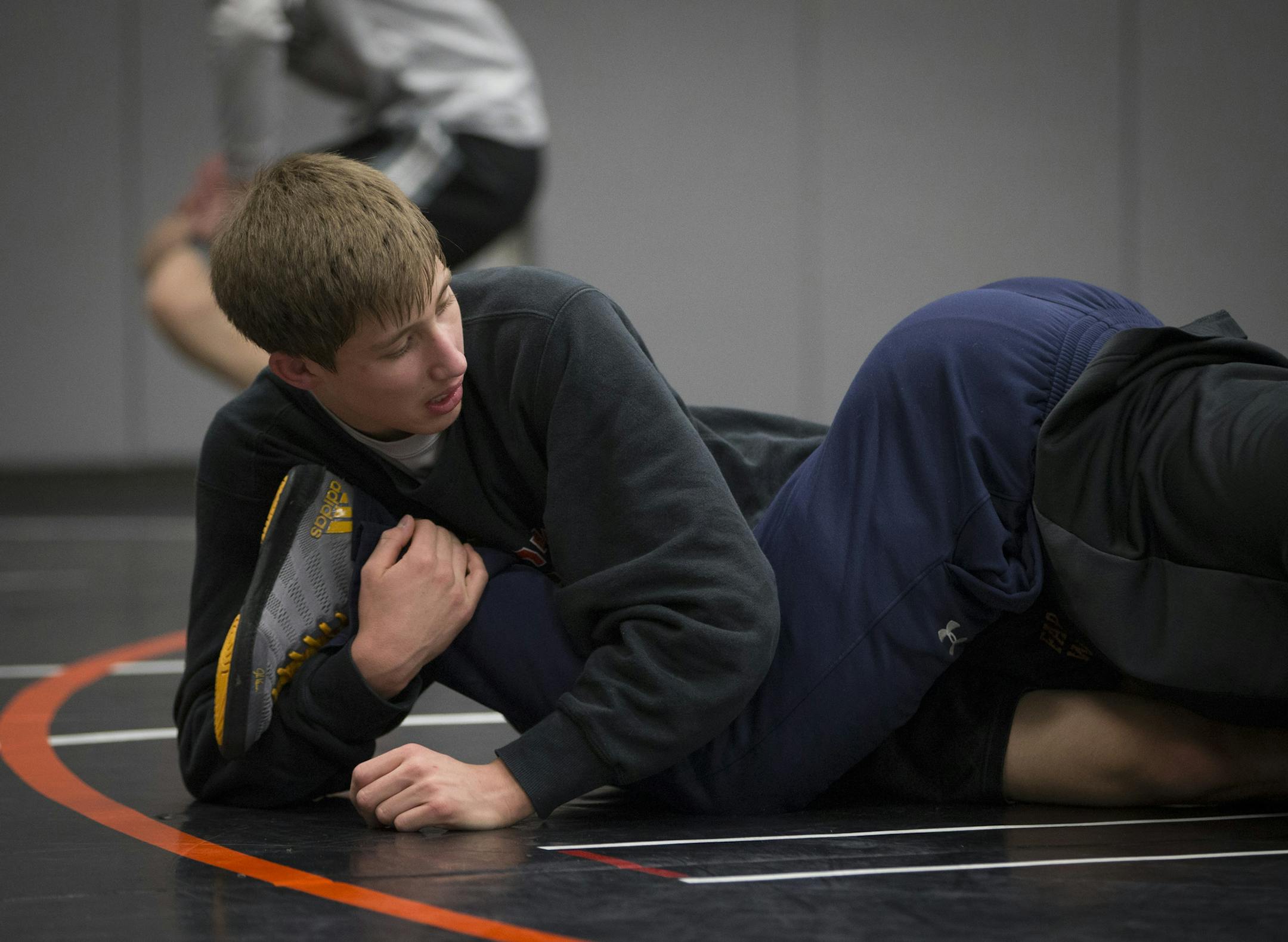 Jamin LeDuc wrestled during practice at Farmington High School on Wednesday, February 18, 2015. ] RENEE JONES SCHNEIDER • reneejones@startribune.com