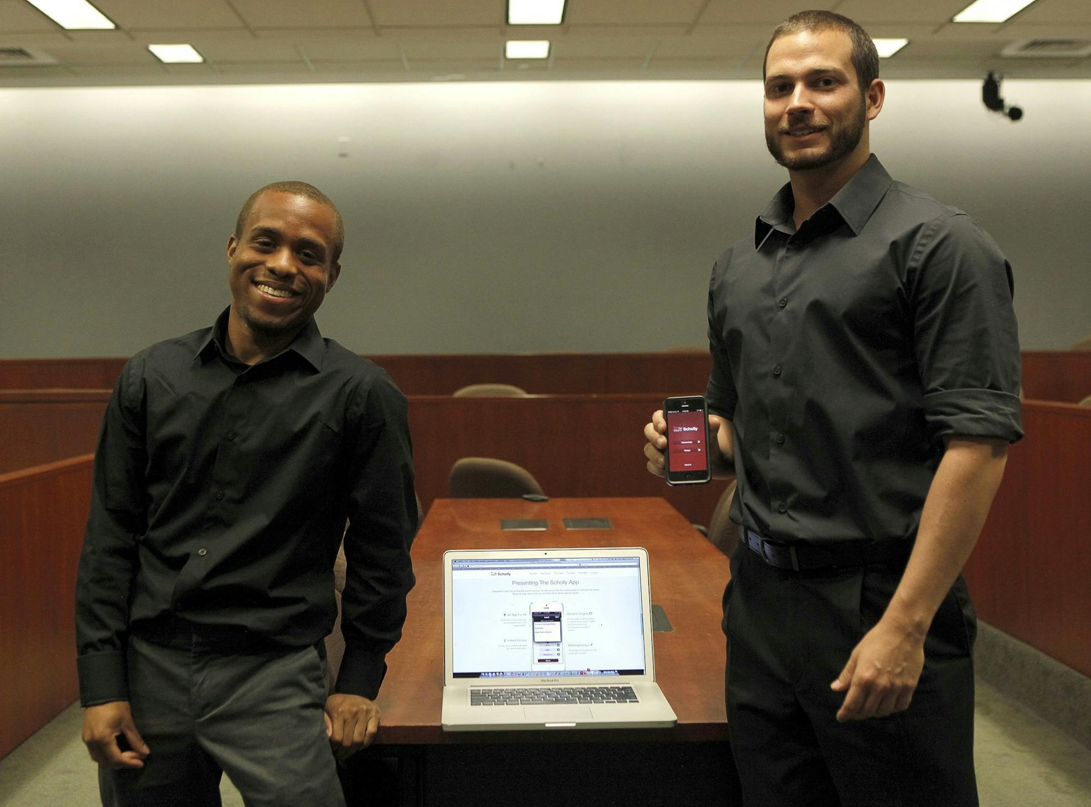 Christopher Gray and Nick Pirollo, students at Drexel University, have worked to develop an app and website to help students find scholarships. (Luke Rafferty/Philadelphia Inquirer/MCT) ORG XMIT: 1140282