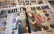 A picture shows stories in Britain's national newspapers, about the altered mother's day photo released by Kensington Palace on March 10, of Britain's