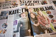 A picture shows stories in Britain's national newspapers, about the altered mother's day photo released by Kensington Palace on March 10, of Britain's