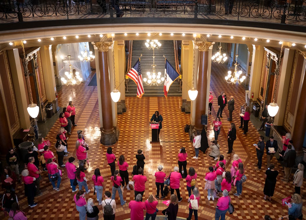 Ruth Richardson speaks at reproductive rights rally at the Iowa State Capitol in February.
