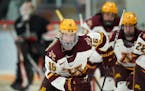 Gophers forward Amy Potomak (shown last March against Princeton in the NCAA tournament) scored Minnesota's first two goals in a 6-2 victory over Rober