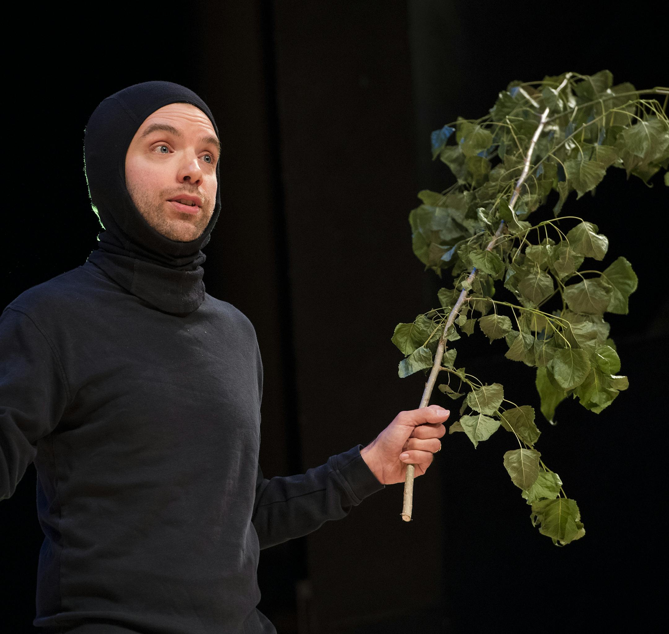Joshua Scrimshaw, playing an apple tree, previewed a scene from "Apple Picking" at the Rarig Center on Monday night. ] Isaac Hale ï isaac.hale@startribune.com Theatre groups took the stage at the Rarig Center in Minneapolis, MN, on Monday, July 25, 2016, and previewed 3-minute acts the stage productions they'll be performing at the upcoming Fringe Festival. Approximately 30 groups took their turns showcasing productions with a variety of formats, topics and genres.