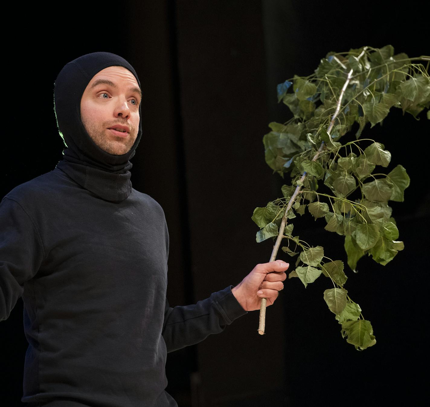 Joshua Scrimshaw, playing an apple tree, previewed a scene from "Apple Picking" at the Rarig Center on Monday night. ] Isaac Hale &#xef; isaac.hale@startribune.com Theatre groups took the stage at the Rarig Center in Minneapolis, MN, on Monday, July 25, 2016, and previewed 3-minute acts the stage productions they'll be performing at the upcoming Fringe Festival. Approximately 30 groups took their turns showcasing productions with a variety of formats, topics and genres.