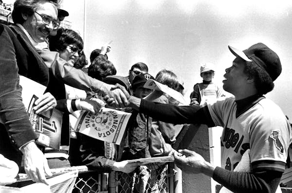 Ex -Twin Rod Carew was busy shaking hands and signing autographs for Minnesotans in April, 1979