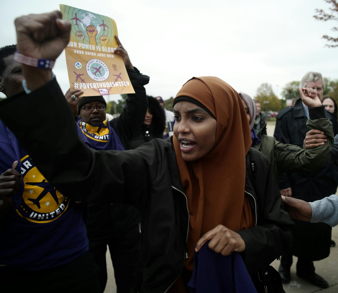 Fardosa Osman, who says she was fired for practicing her freedom of religion arrives at Delta headquarters.] Seven Muslim workers were fired by cabin-cleaning firm at MSP Airport. They plan to walk to Delta offices to demand action on workers being fired for exercising their freedom of religion. Richard Tsong-Taatarii&#x2022;Richard.Tsong-Taatarii@startribune.com