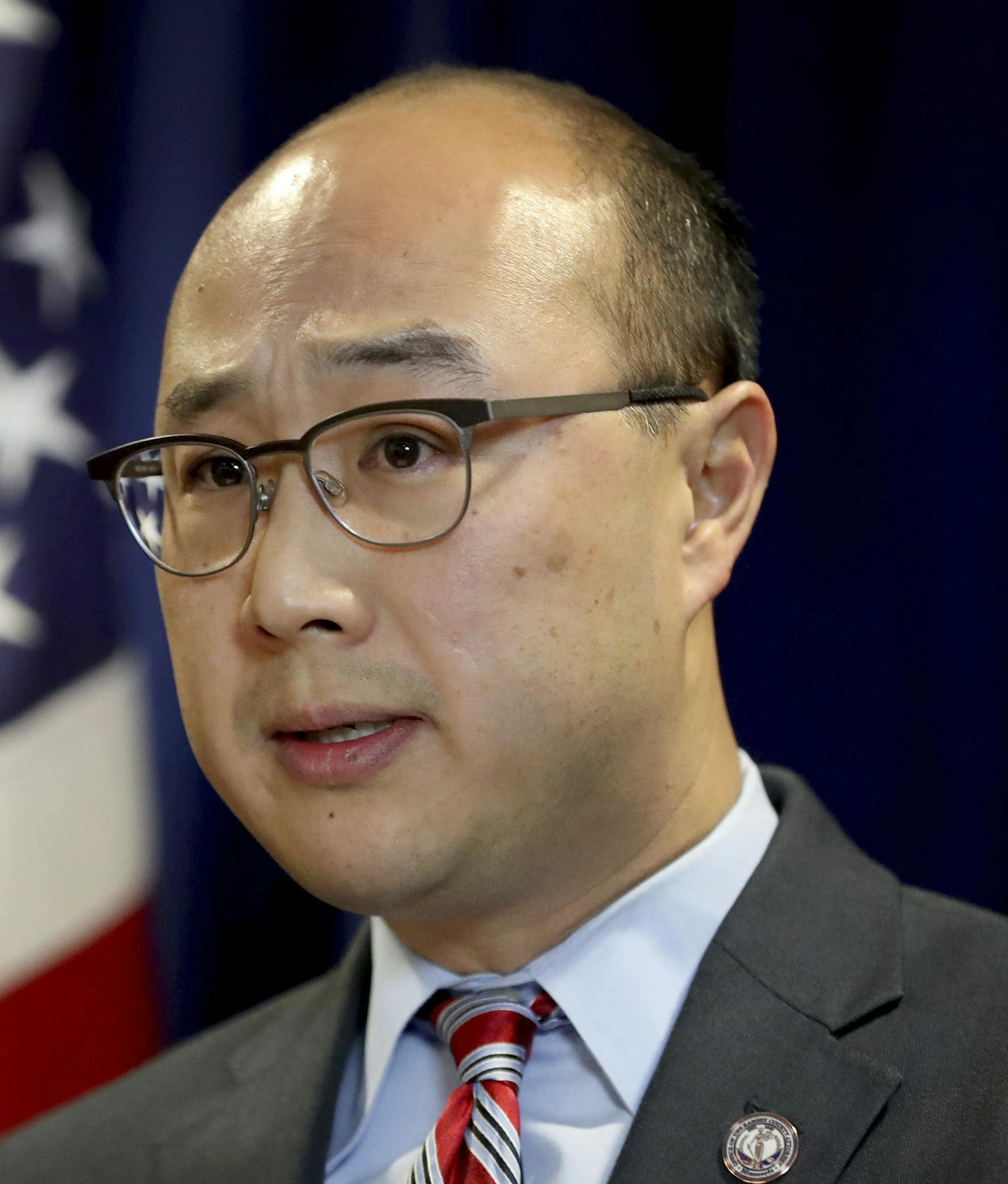 Ramsey County Attorney John Choi announces that Minnesota police officer Jeronimo Yanez will face three charges in the fatal shooting of Philando Castile during a July 6 traffic stop. Yanez has been charged with second-degree manslaughter in the killing of Castile, a black man whose girlfriend streamed the gruesome aftermath of the fatal shooting live on Facebook. (David Joles/Star Tribune via AP) ORG XMIT: MIN2016112014244710