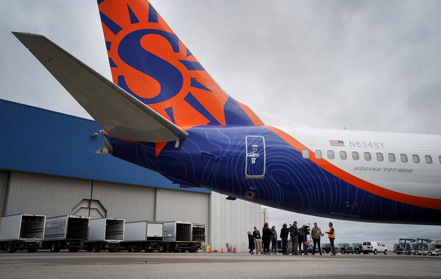 Sun Country Airlines has seen its charter flight business increase this year, in part because rivals' fleets have been constrained by the grounding of the 737 Max airplane. Sun Country doesn't have Max planes in its fleet and relies heavily on the 737-800, like the one shown here.