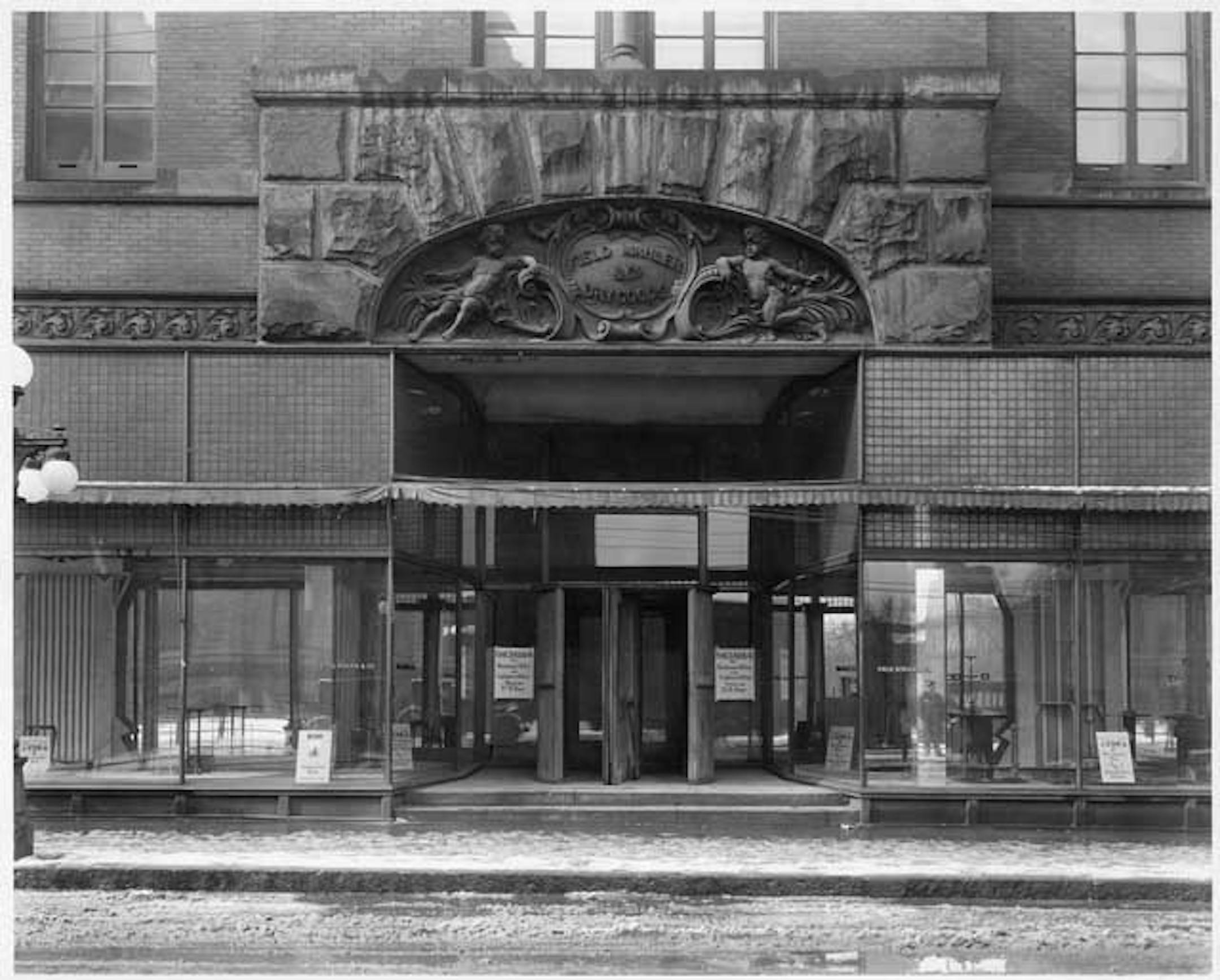 Entrance to Field-Schlick store on Wabasha Street in 1925, a few years before it was replaced by a parking garage for the Lowry Hotel.
