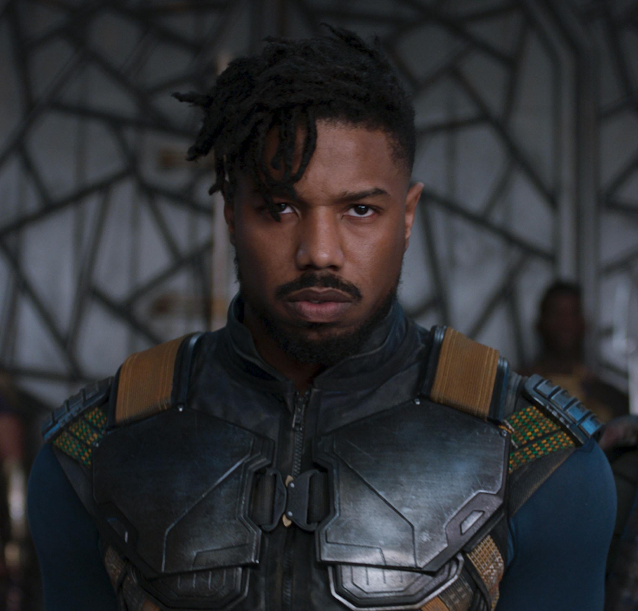 Marvel Studios' BLACK PANTHER..L to R: Erik Killmonger (Michael B. Jordan) and W'Kabi (Daniel Kaluuya)..Ph: Film Frame..©Marvel Studios 2018