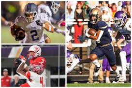 Clockwise from top left: Savion Hart of St. Thomas Academy, Maxwell Woods of Chanhassen and Jalen Smith of Mankato West.