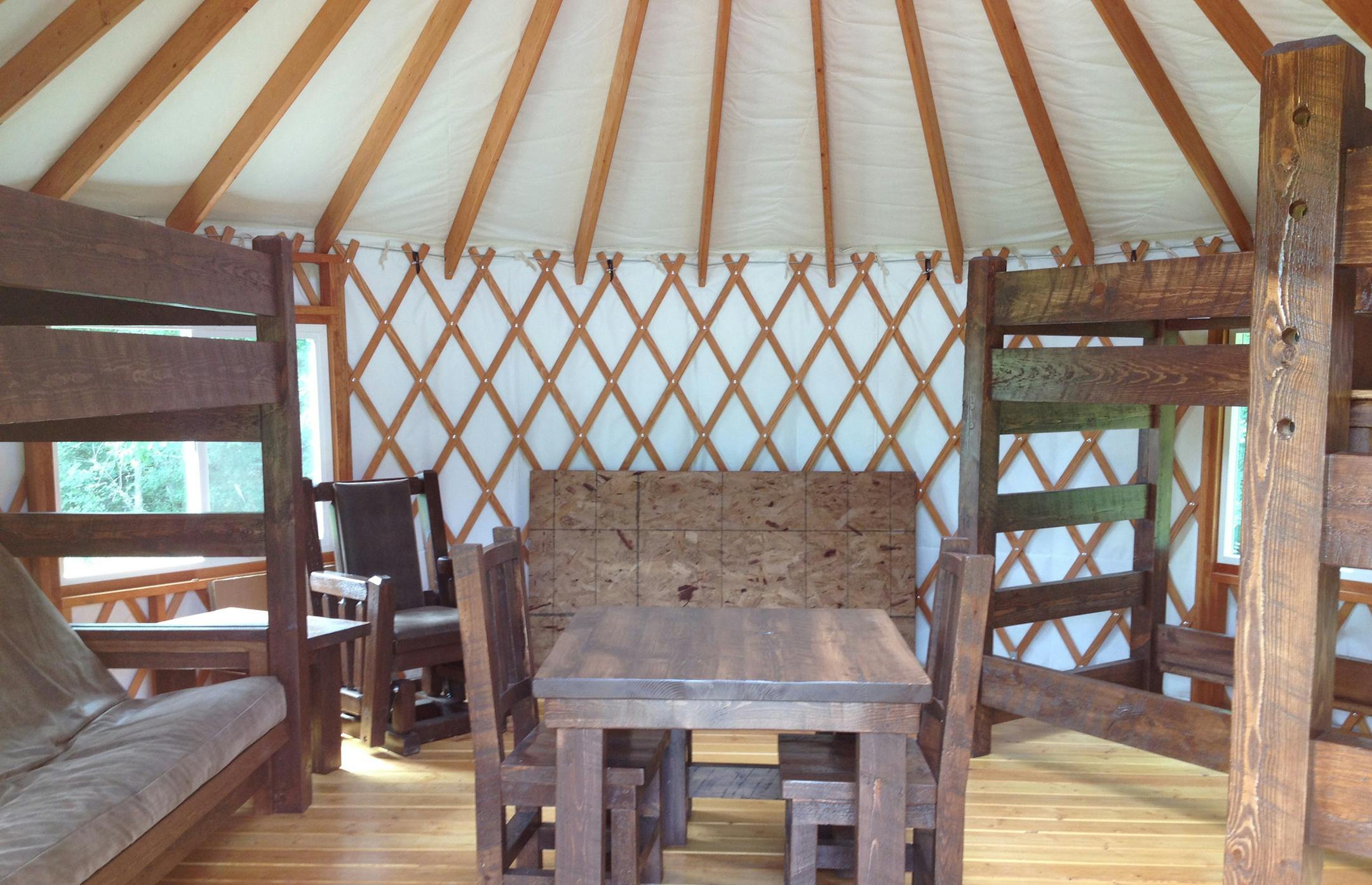 The interior of a yurt available for rent at Afton State Park, Minnesota. (Photo courtesy of the Minnesota DNR)