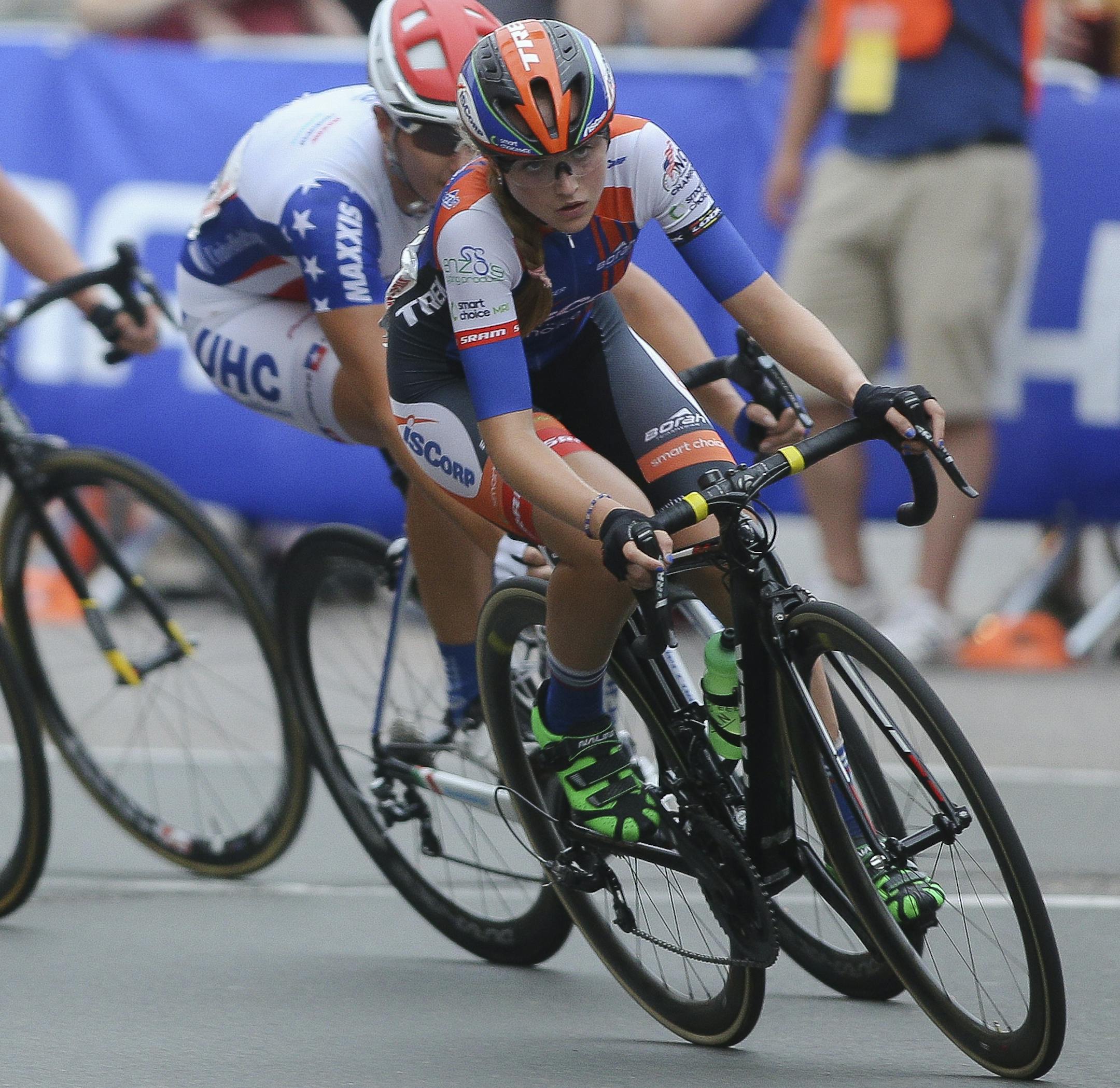 Skylar Schneider rides through the final turn during the 2016 North Star Grand Prix stage four race in Uptown on Friday, June 17, 2016. ] Timothy Nwachukwu • timothy.nwachukwu@startribune.com The 2016 North Star Grand Prix ran through the Uptown neighborhood on Friday, June 17, 2016. Justin Williams of Cylance-Incycle Pro Cycling won on the men's side and Skylar Schneider won the women's.Aaron Kloeppner (11) of Champlin Park cheers on teammates during the sixth inning against the Woodbury