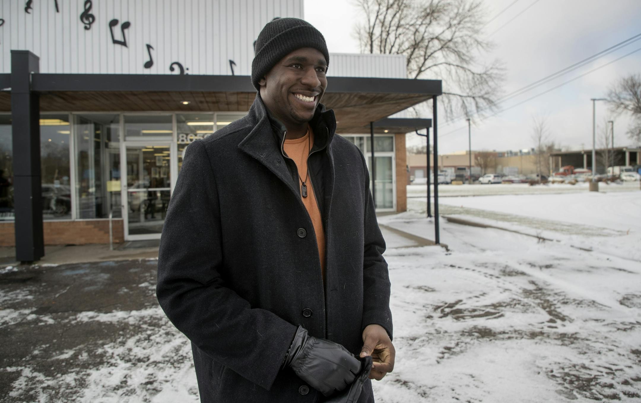 Vikings linebacker Stepehn Weatherly played the baritone at Groth Music Monday December 5, 2017 in Bloomington, MN.