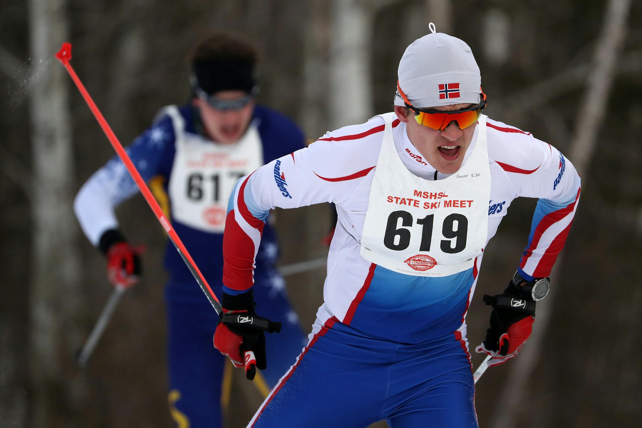 Xavier Mansfield of Spring Lake Park/St. Anthony Village competes during the boy's 5k freestyle race Thursday. (ANTHONY SOUFFLE - anthony.souffle@startribune.com)