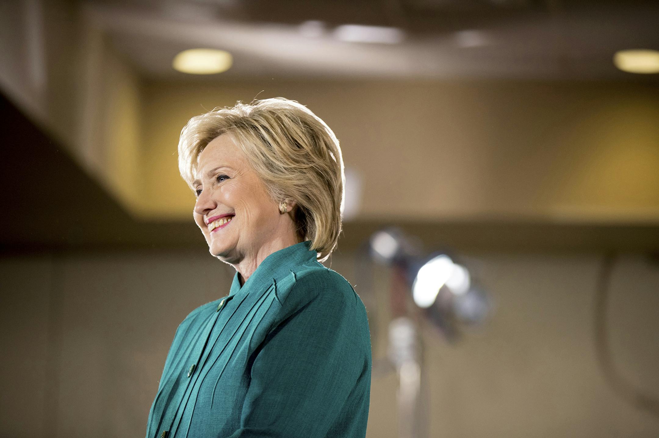 Democratic presidential candidate Hillary Clinton pauses while speaking at a rally at the Culinary Academy of Las Vegas in Las Vegas, Tuesday, July 19, 2016. (AP Photo/Andrew Harnik) ORG XMIT: MIN2016072116204038
