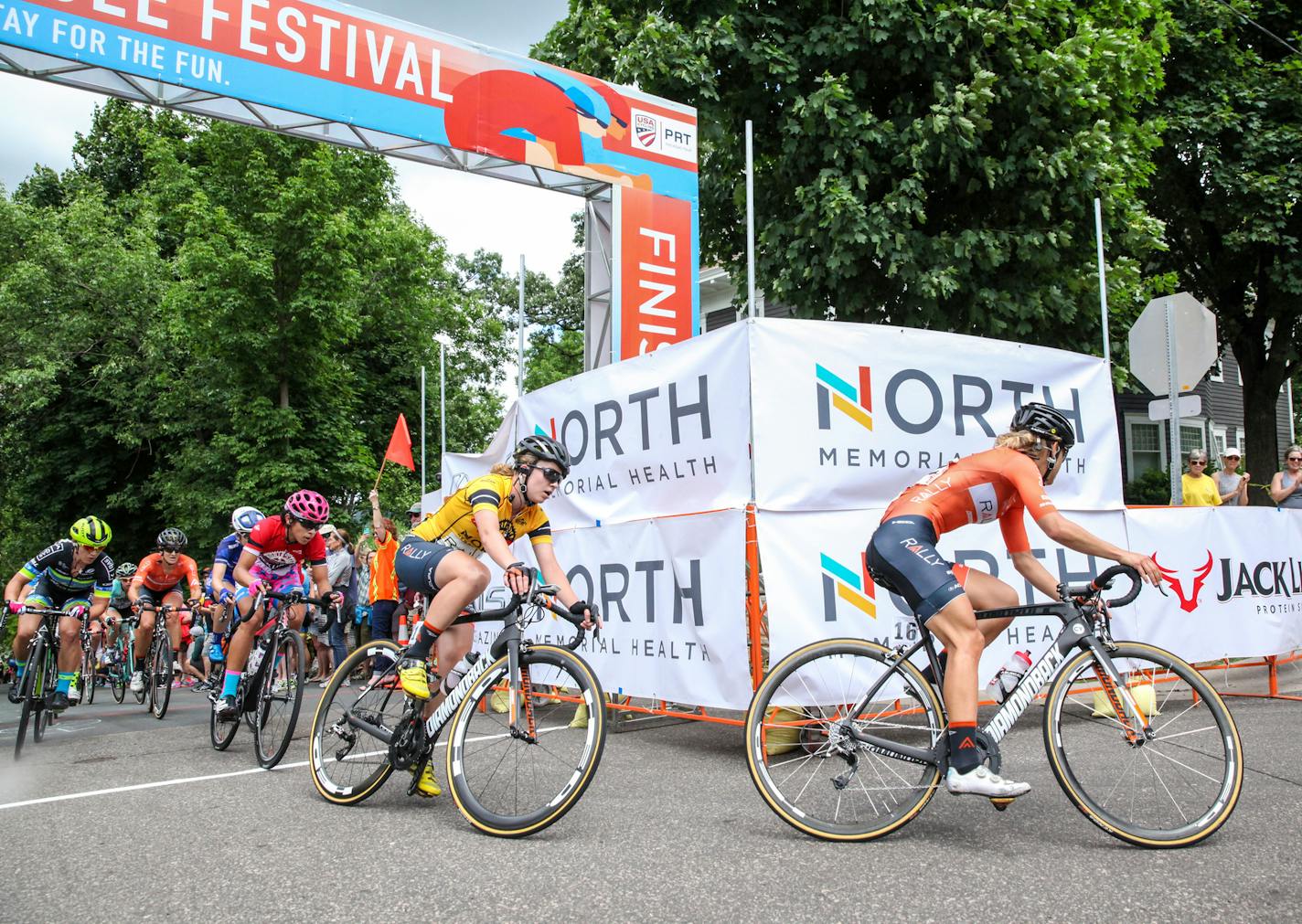 Woman cyclists started their last lap with the lead of Kirsti Lay (16). ] XAVIER WANG &#x2022; xavier.wtian@gmail.com The final stage of the 2017 North Star Grand PRIX was hosted in Stillwater Sunday June 18, 2017. Women and men cyclists rode multiple laps through downtown Stillwater.