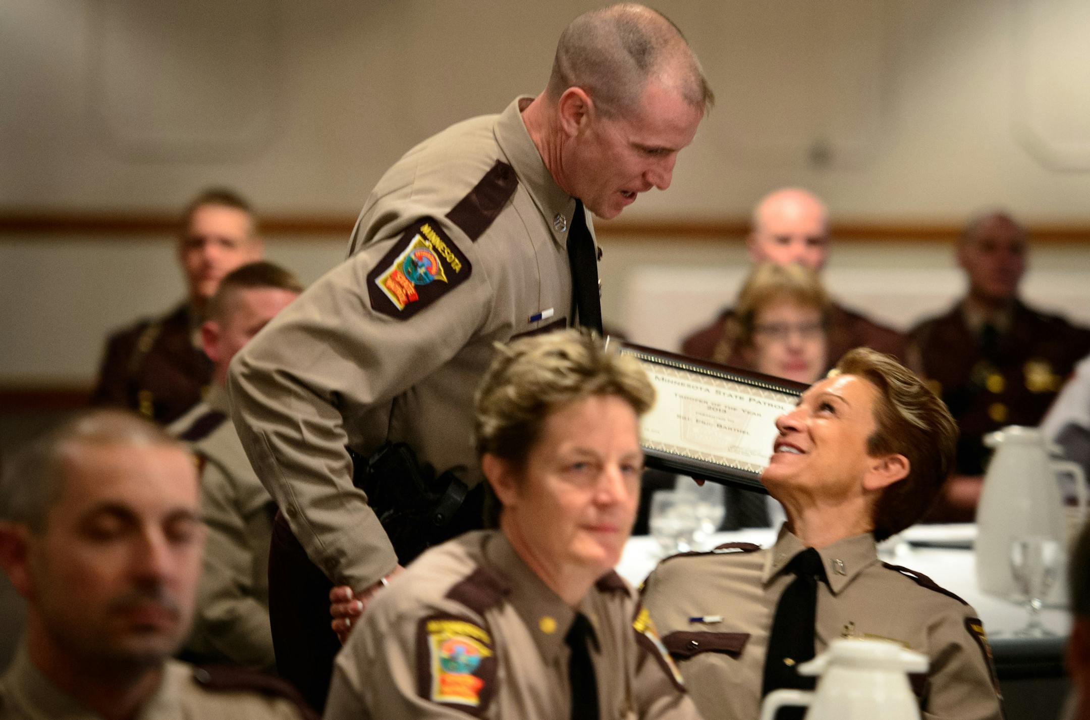 Trooper of the Year Sgt. Eric Barthel, thanked Captain Lori Hodapp, who nominated him for the award. ] Monday, April 28, 2014 GLEN STUBBE * gstubbe@startribune.com