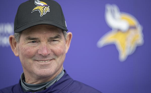 Minnesota Viking's Head Coach Mike Zimmer spoke to the media during a press conference after a Rookie Mini Camp practice at the Twin Cities Orthopedic
