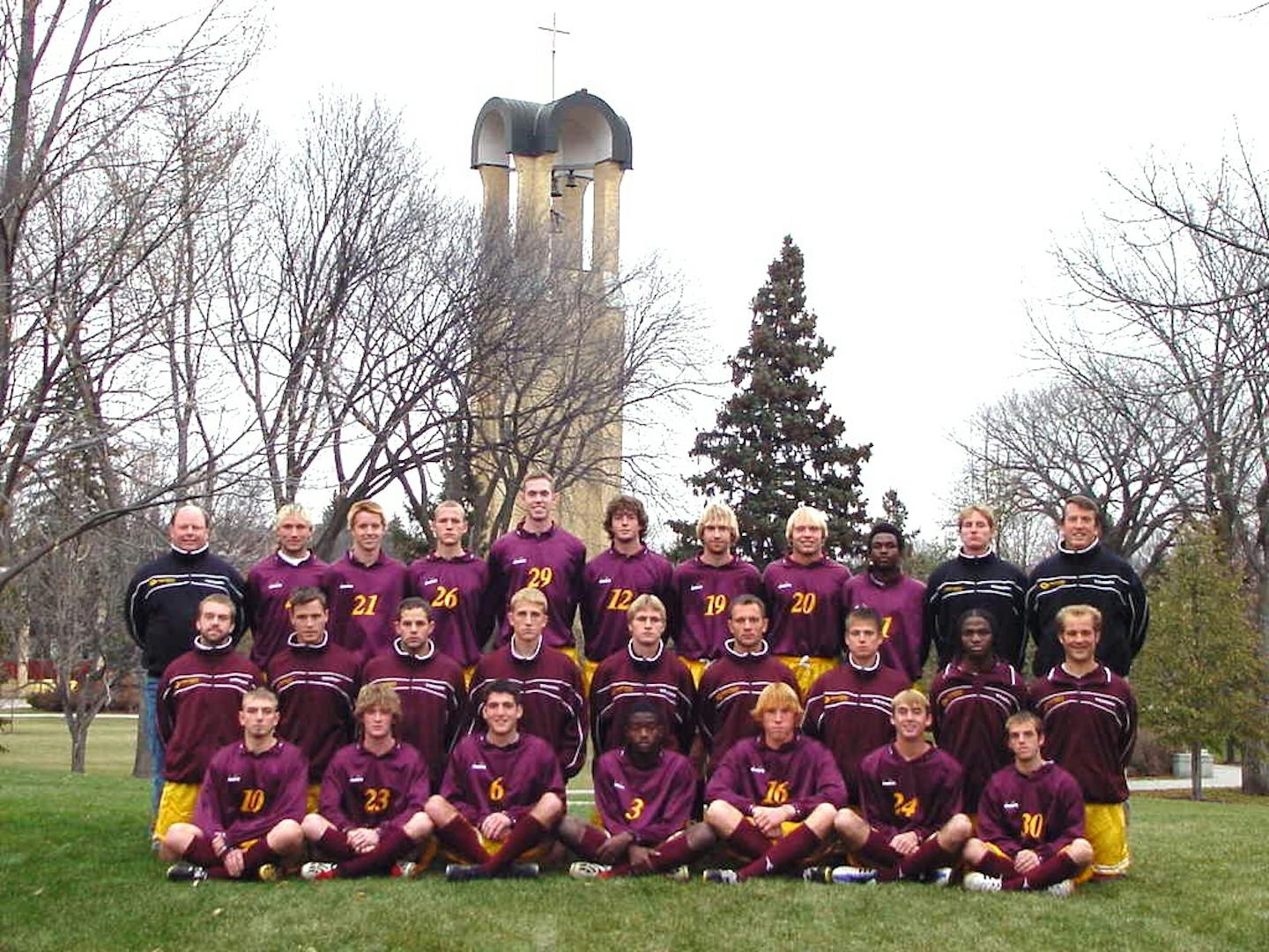 The 2003 Concordia College soccer team. Coach Jim Cella is in the top right on the right.