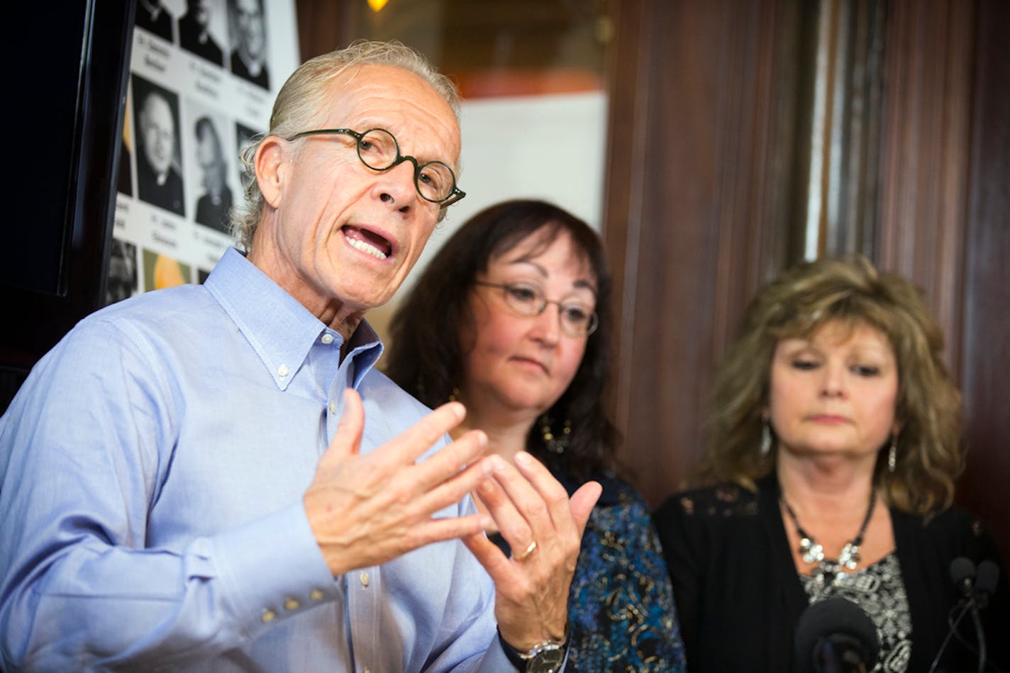 Attorney Jeff Anderson spoke during a press conference with abuse survivors in St. Paul in March 2016.