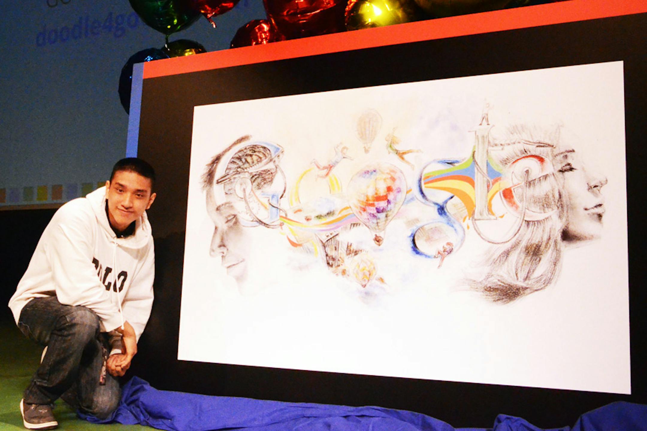 Burnsville High School junior Paul Nong with his "Doodle 4 Google" submission.