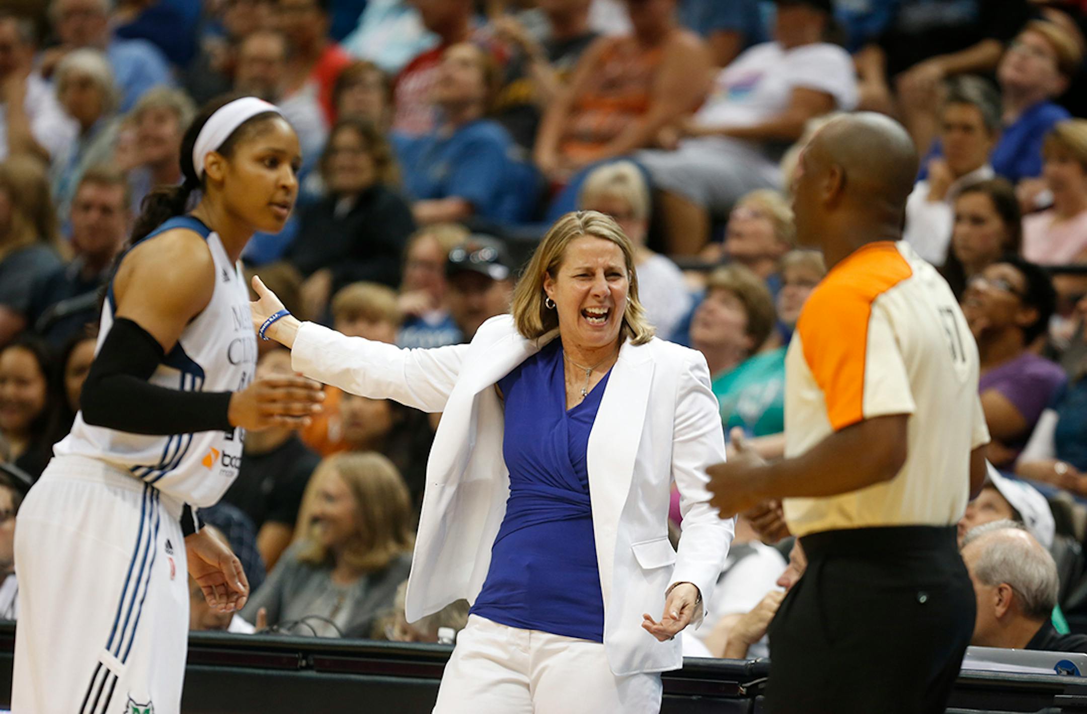 Lynx head coach Cheryl Reeve and player Maya Moore complained about a foul called during the second half.