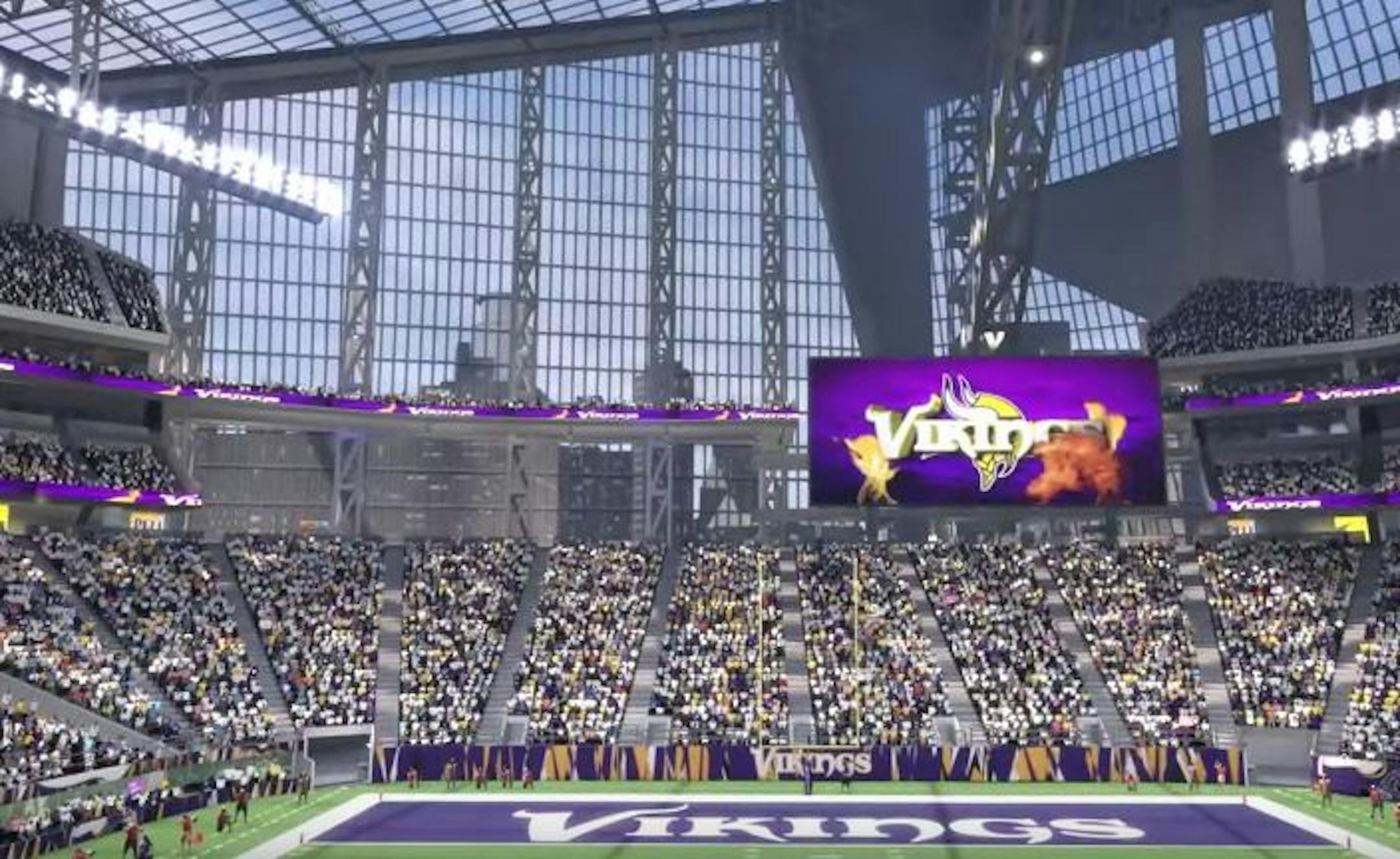 "Madden '16" offers a sneak peek at the not-yet-completed Vikings stadium in downtown Minneapolis.