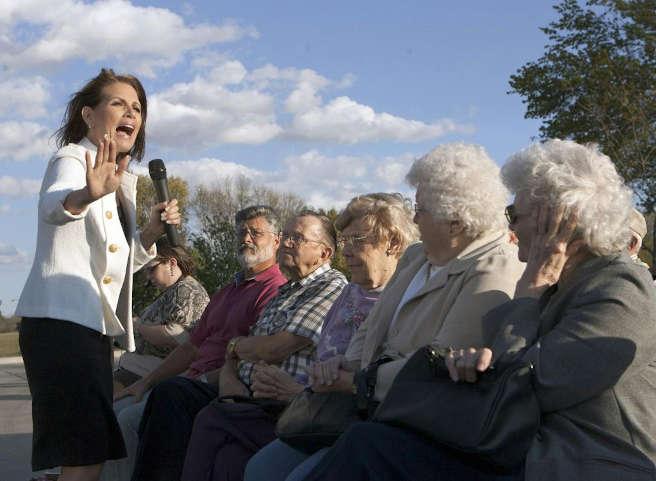 In this file photo, Republican presidential candidate Rep. Michele Bachmann, R-Minn., spoke in Denison, Iowa, Thursday, Oct. 13, 2011.