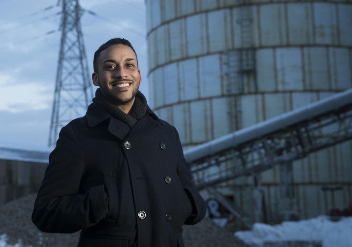 The new council member in the Fourth Ward, Phillipe Cunningham, stood in the Upper Harbor Terminal on Wednesday, January 31, 2018, in Minneapolis, Minn. He hopes to redevelop this area into a mix of housing, office space, retail, parkland and an amphitheater in his first term. ] RENEE JONES SCHNEIDER &#x2022; renee.jones@startribune.com