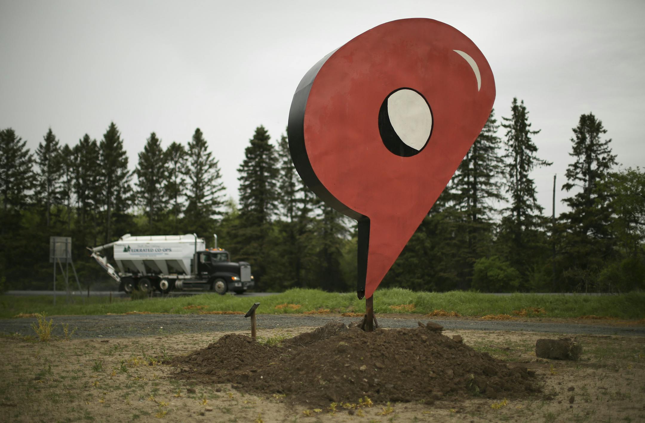 I Dunno, I'm Here, a 2014 work by Hannah Sawyer, at the Franconia Sculpture Park Monday afternoon. ] JEFF WHEELER ï jeff.wheeler@startribune.com With the Minneapolis Sculpture Garden under construction for the next year or so, the Franconia Sculpture Park is great alternative for art lovers seeking outdoor sculpture, especially since FSP is celebrating it's 20th anniversary this year. The sculpture park was quiet during a visit on a drizzly afternoon, May 9, 2016.
