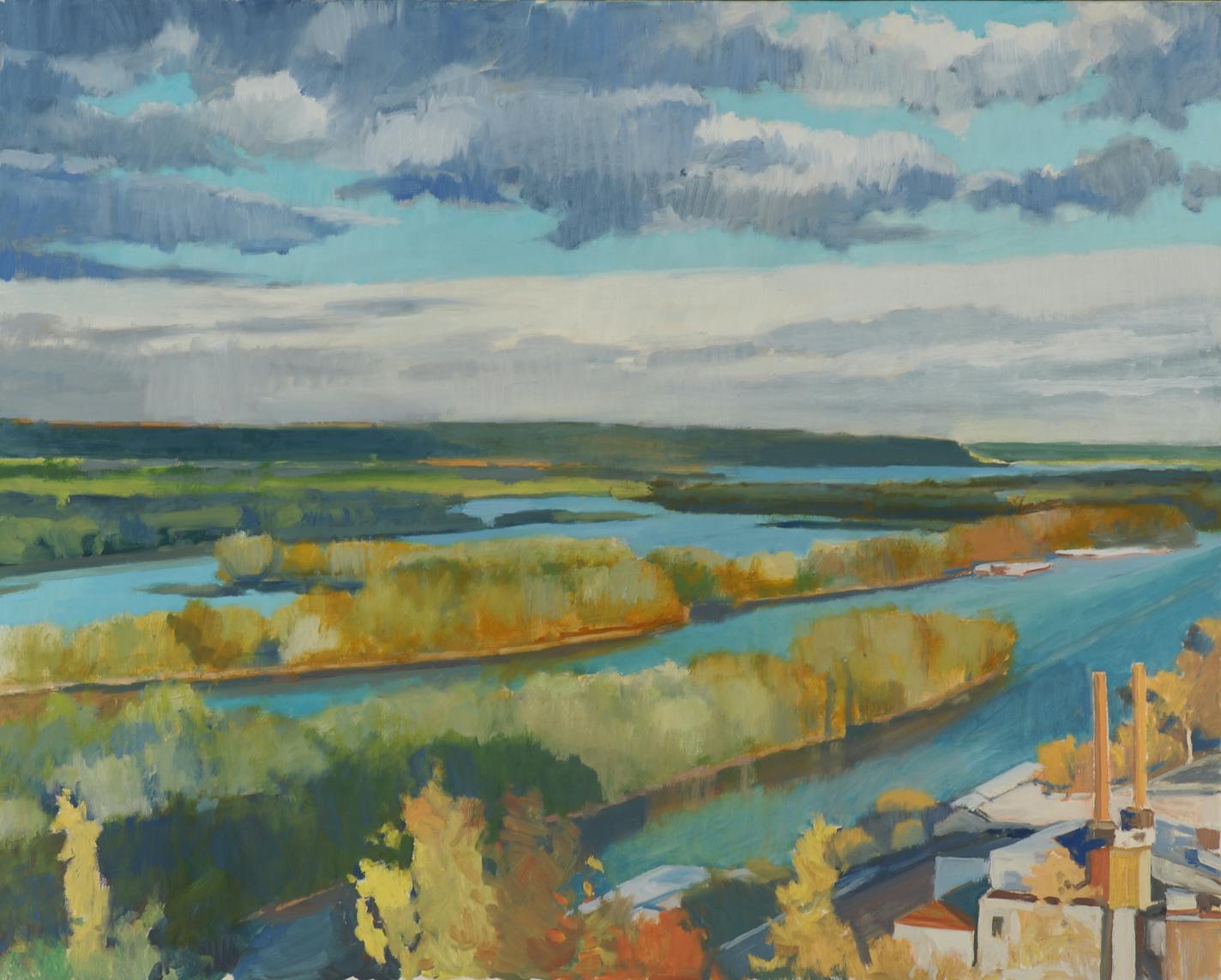 &#xec;Red Wing River View&#xee; (2014) by Tom Maakestad, oil paint on linen "River Perspective," Minnesota Marine Art Museum
2016 Fall Arts Preview pick