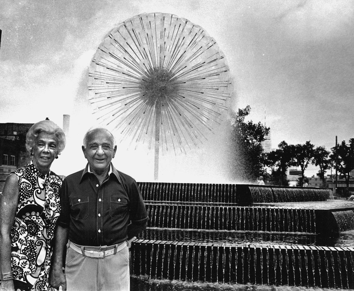 August 25, 1975 Fountain Dedicated-The Berger fountain, a gift to citizens of Minneapolis, was dedicated yesterday during ceremonies held in Loring Park. The fountain was donated by Benjamin Berger, a commissioner with the Minneapolis Park and Recreation Board and a member of the Metropolitan Airport Commission. Berger saw a similar fountain in Sydney, Australia, and hired the architect to build the spherical element. August 24, 1975 Jack Gillis, Minneapolis Star Tribune