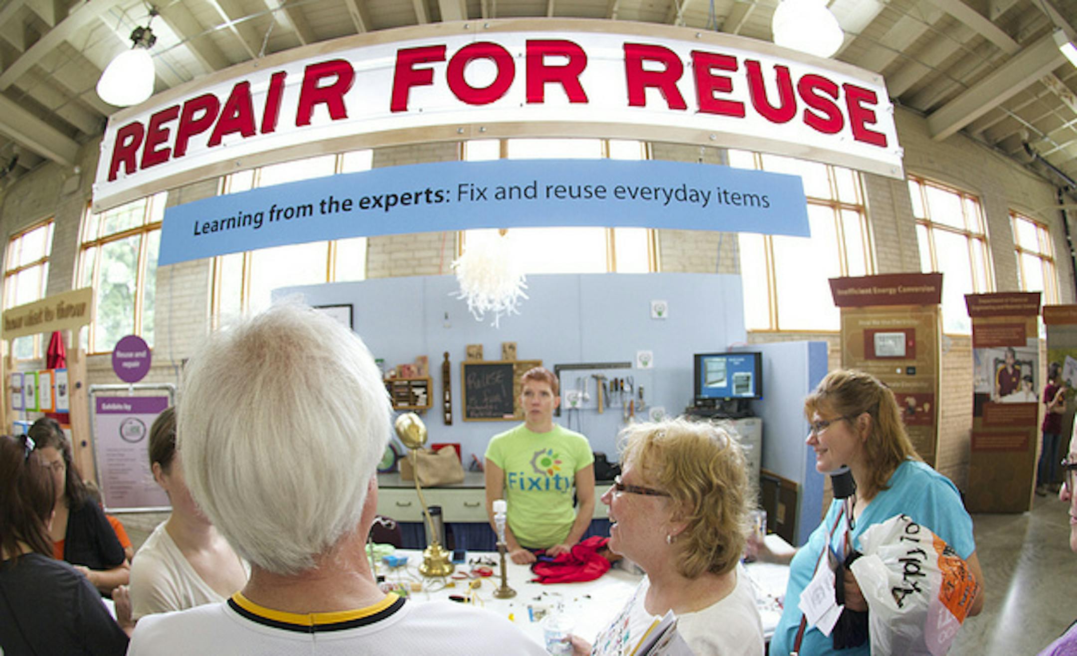 The Eco Experience's "Repair for Reuse" exhibit gives DIY demonstrations on fixing and reusing household items. Provided