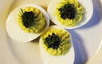 Deviled eggs with dill and caviar, a late-night snack, from Nightingale.